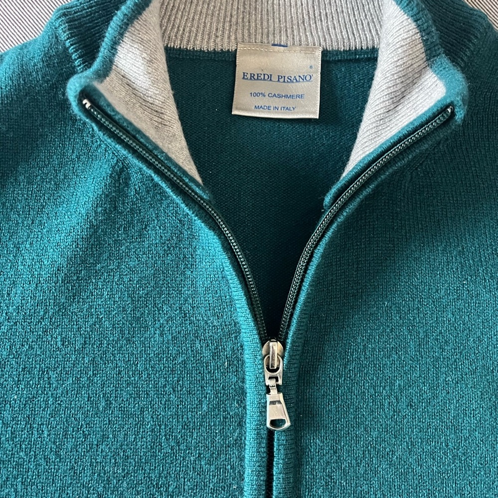 Men's Eredi Pisano Teal Full-Zip Cashmere Sweater - Picture 2 of 2